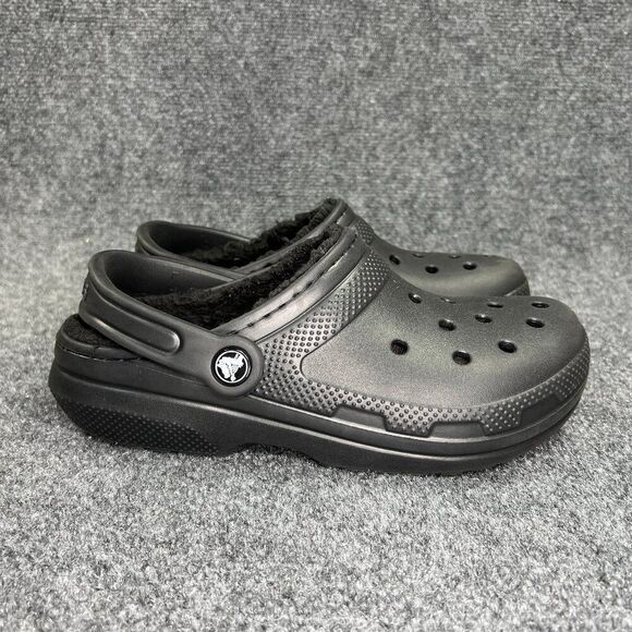 Crocs Classic Clogs Women's Size 7 Black Fleece Lined Insulated Slip On Loafers - Picture 1 of 11